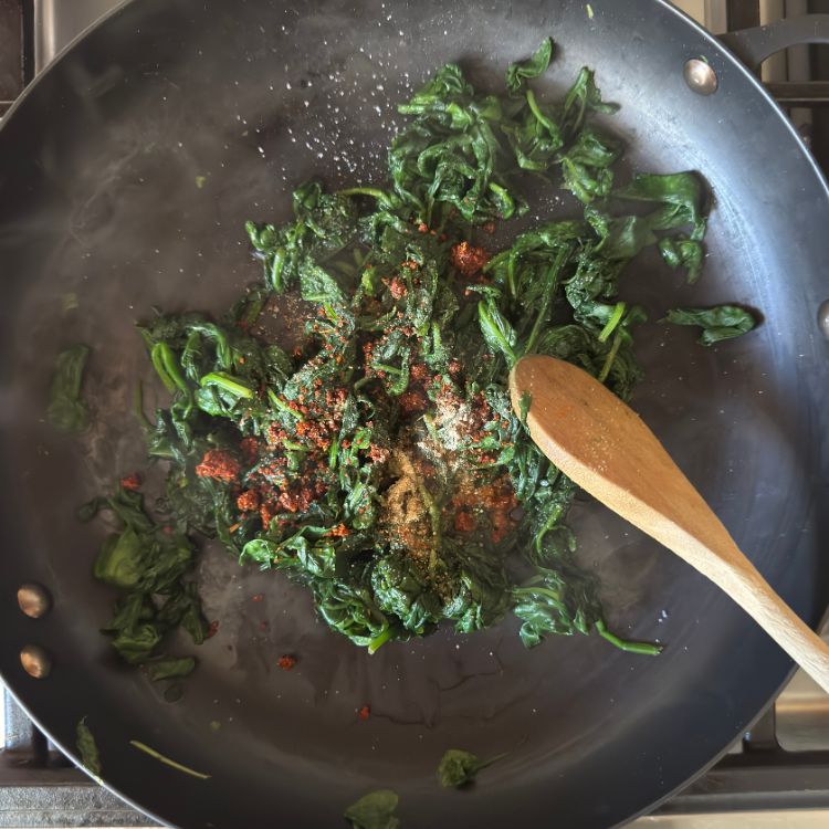 spice powders for Sauteed Spinach with Podi on a pan