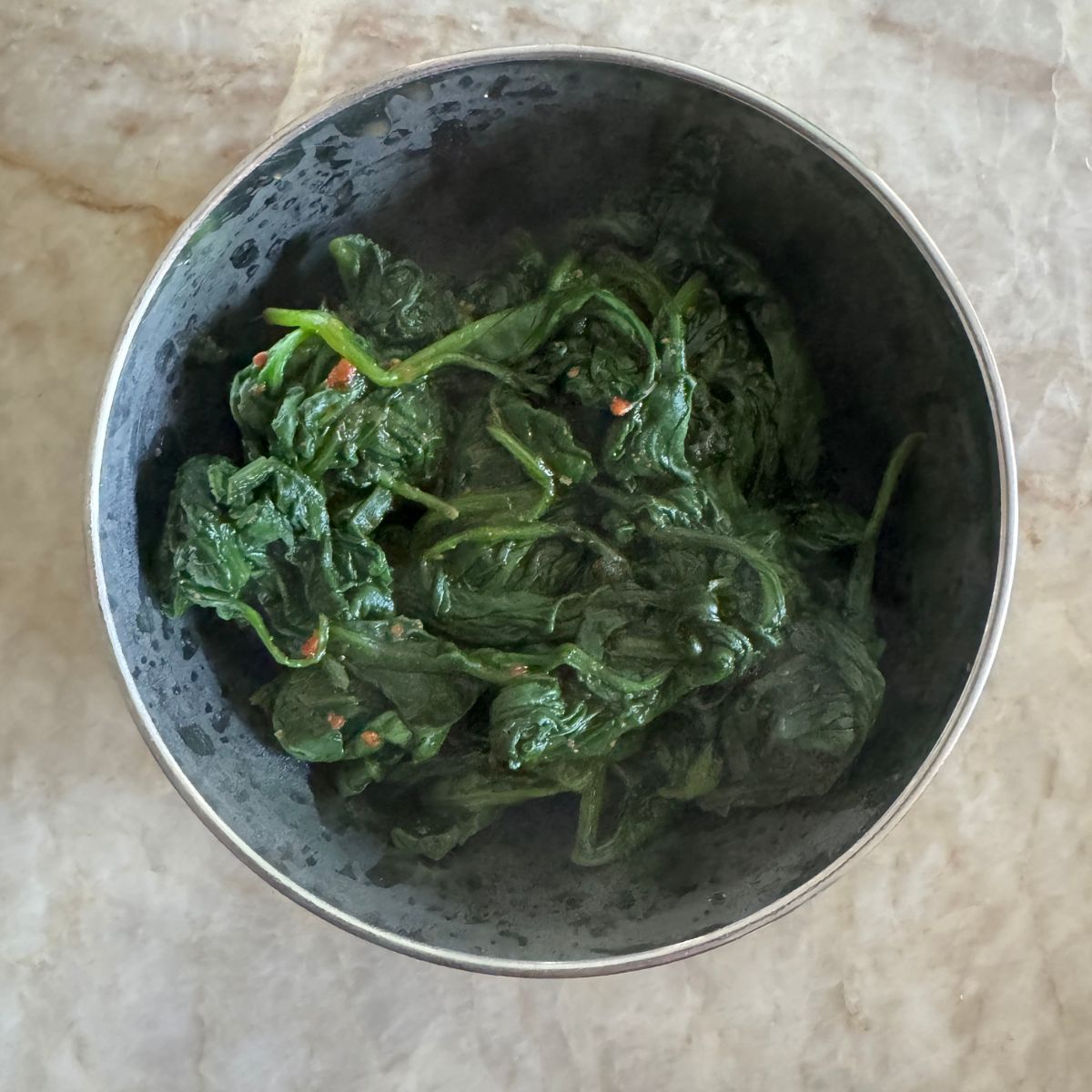 Sauteed Spinach with Podi on a bowl