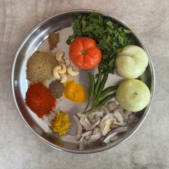 ingredients needed for chicken curry in a plate