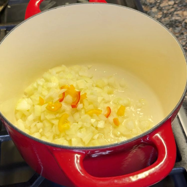 Sauteing onions for spicy Tofu Burji